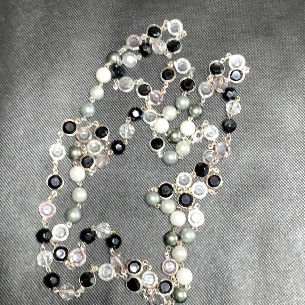 Premiere Opulence with black and clear beads, and faux white and gray pearls